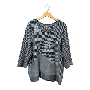 Chico's Sweater Size XL (3) Blue Pullover Knit Stripes